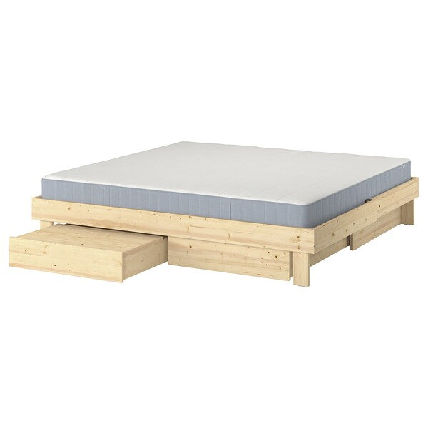 Ikea GLAMBERGET - Bed frame/container/materas, pine/Vesteröy extra rigid,160x200 cm