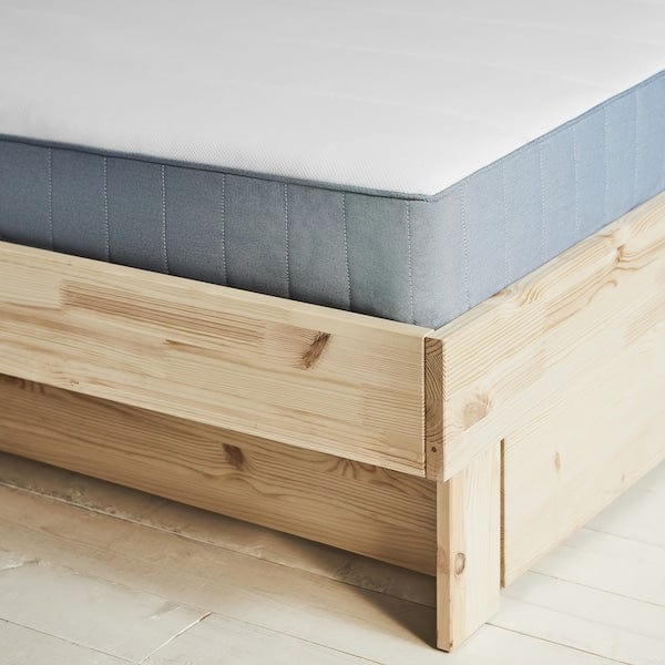 Ikea GLAMBERGET - Bed frame/container/materas, pine/Vesteröy extra rigid,90x200 cm
