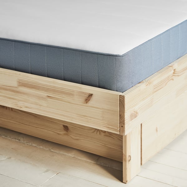 GLAMBERGET bed frame with storage and mattress, pine/Vesteröy extra firm, 140x200 cm