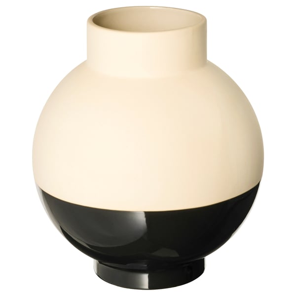 GLANSGRAN vase, beige/black, 23 cm