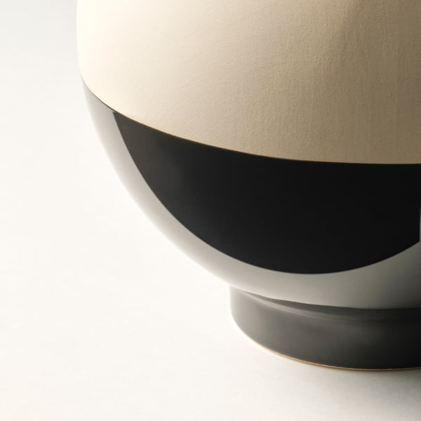 GLANSGRAN vase, beige/black, 23 cm