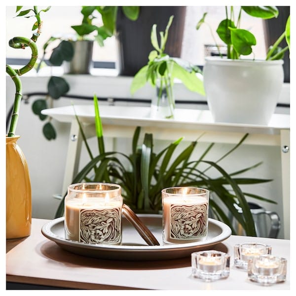 Ikea GLANSLIND - Scented cndl in glass w lid/2 wicks, smoky vanilla/light beige, 70 hr