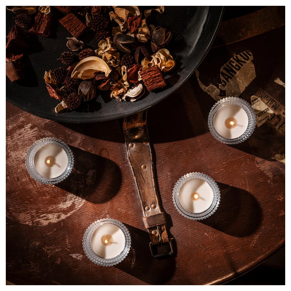 GLANSLIND scented tealight, smoky vanilla/light beige, 3.5 hr, 30 pack