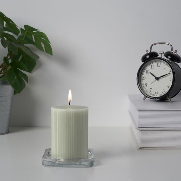 GLASBJÖRK Unscented candle, light grey-beige, 30 h