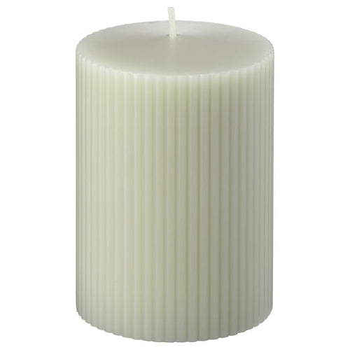 GLASBJÖRK unscented pillar candle, light grey-beige, 30 h