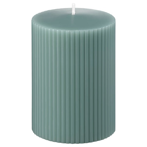 GLASBJÖRK unscented pillar candle, light grey-green, 30 h