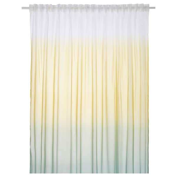 GLASÖRT - sheer curtain, 1 sheet, light yellow/grey-turquoise,300x300 cm