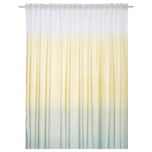 GLASÖRT - sheer curtain, 1 sheet, light yellow/grey-turquoise,300x300 cm