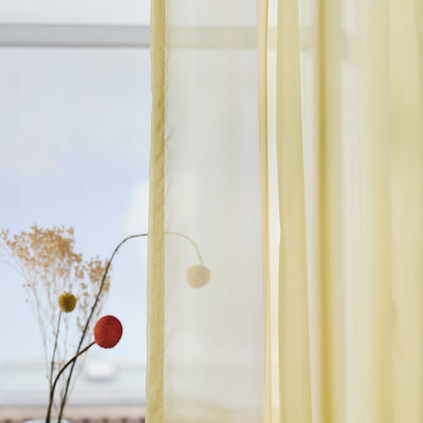 GLASÖRT - sheer curtain, 1 sheet, light yellow/grey-turquoise,300x300 cm