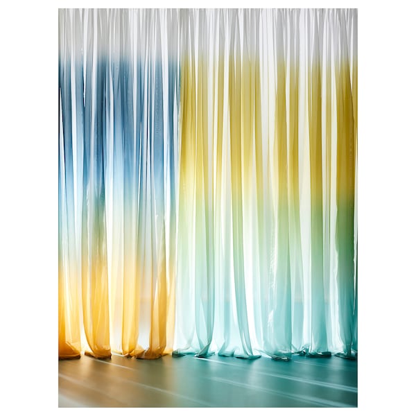 GLASÖRT - sheer curtain, 1 sheet, light yellow/grey-turquoise,300x300 cm