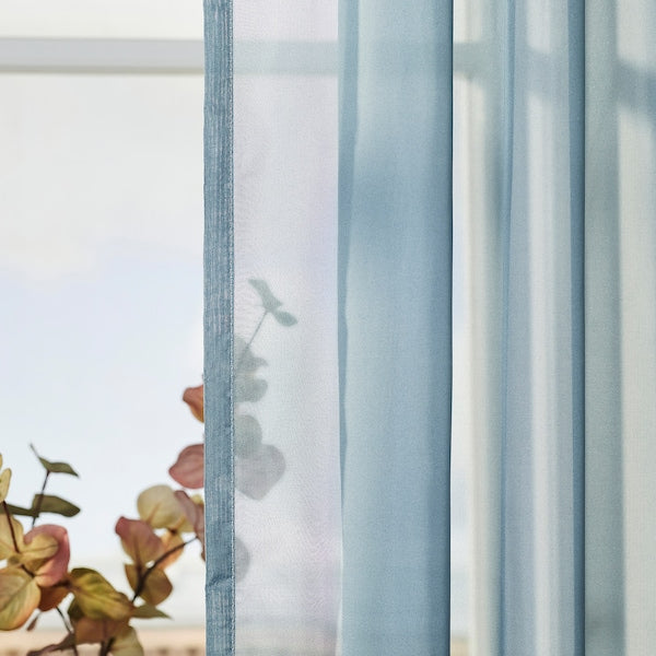 GLASÖRT - sheer curtain, 1 piece, grey-blue/dark beige,300x300 cm