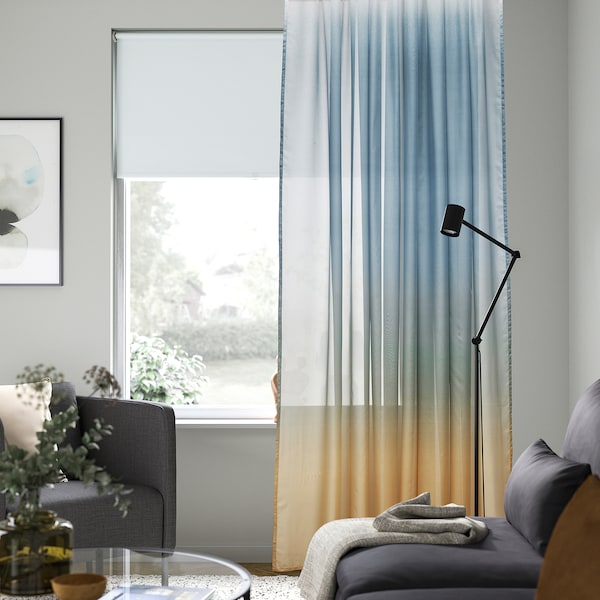 GLASÖRT - sheer curtain, 1 piece, grey-blue/dark beige,300x300 cm