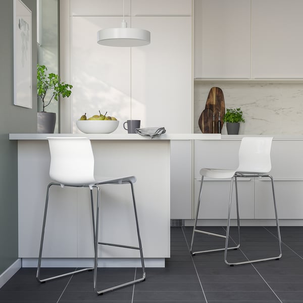 GLENN bar stool, counter height white/chrome-plated, 66 cm