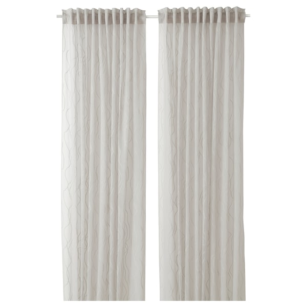 GLESGRÖE sheer curtains, 1 pair, grey/with heading tape, 145x300 cm
