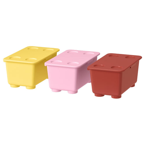 GLIS box with lid, red pink/yellow, 17x10 cm, 3 pack