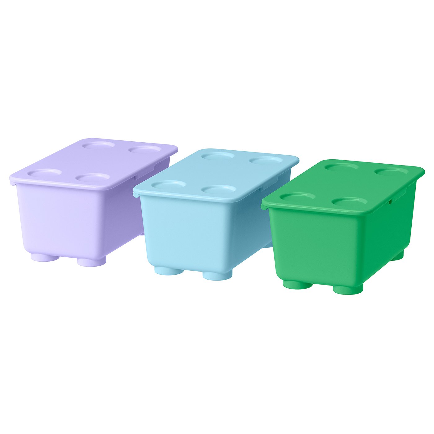 GLIS box with lid, green lilac/blue, 17x10 cm, 3 pack