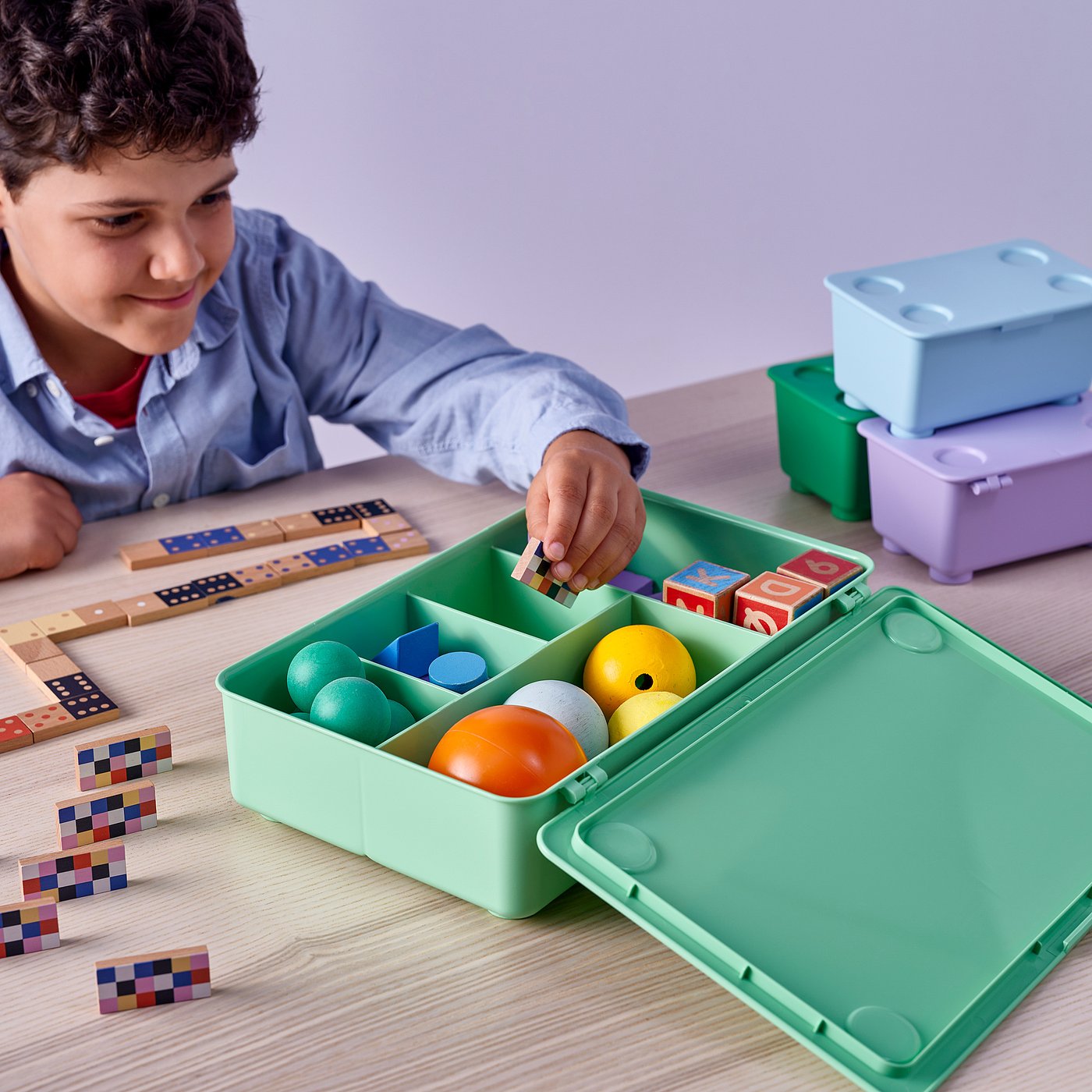 GLIS box with lid, green, 34x21 cm