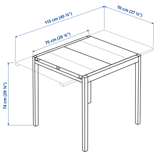 GLIVARP extendable table, transparent/chrome-plated, 115x70 cm