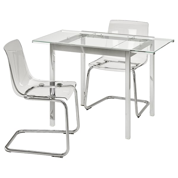 GLIVARP / TOBIAS Table and 2 chairs - transparent/chrome transparent 75 cm , 75 cm