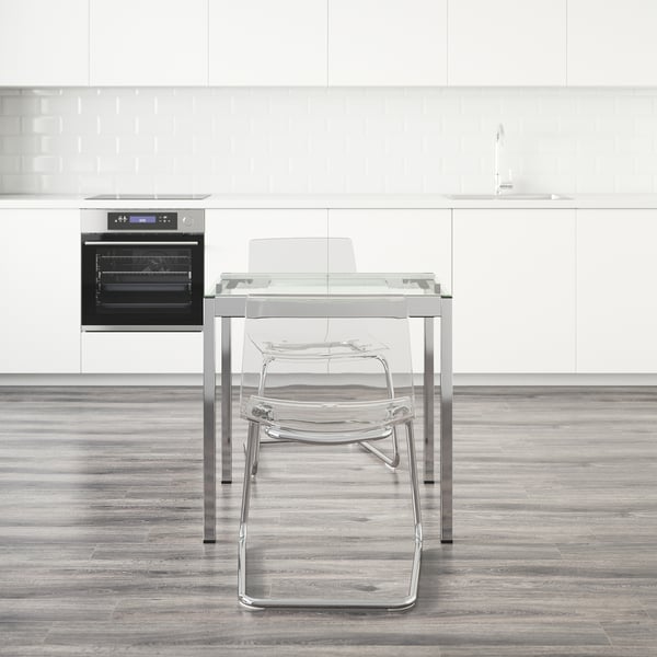 GLIVARP / TOBIAS Table and 2 chairs - transparent/chrome transparent 75 cm , 75 cm