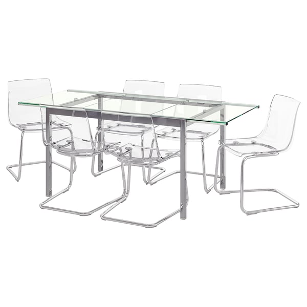 GLIVARP / TOBIAS Table and 6 chairs - transparent/transparent 188 cm , 188 cm