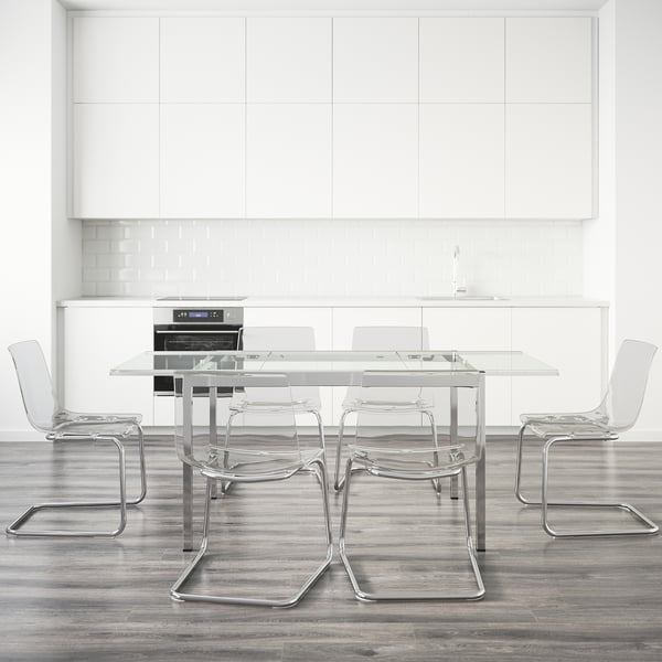 GLIVARP / TOBIAS Table and 6 chairs - transparent/transparent 188 cm , 188 cm