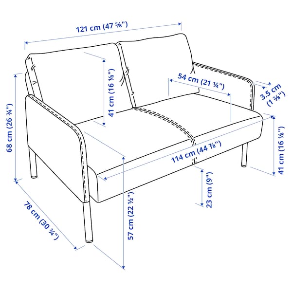 GLOSTAD 2-seat sofa with chaise longue, Knisa dark grey, 121 cm