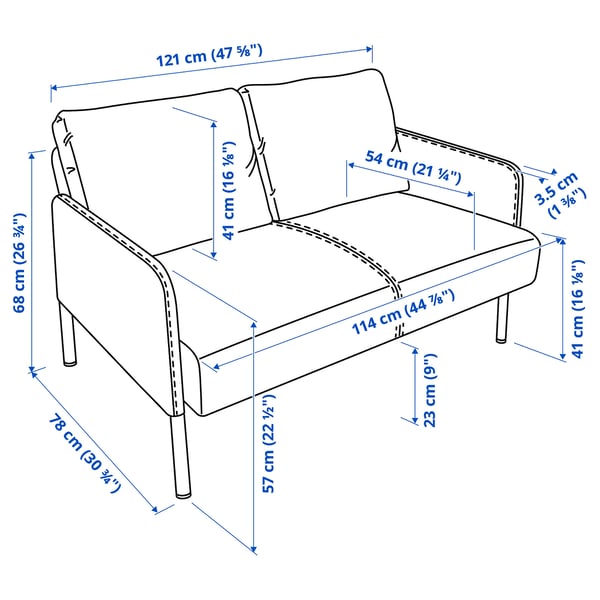 GLOSTAD 2-seat sofa with chaise longue, Knisa dark grey, 121 cm