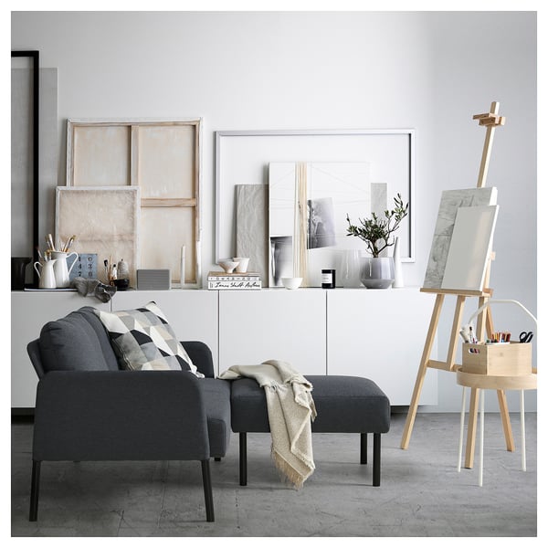 GLOSTAD 2-seat sofa with chaise longue, Knisa dark grey, 121 cm