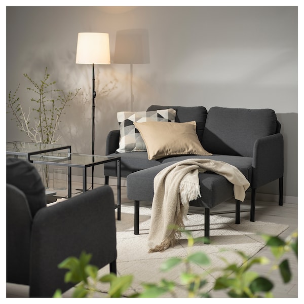 GLOSTAD 2-seat sofa with chaise longue, Knisa dark grey, 121 cm