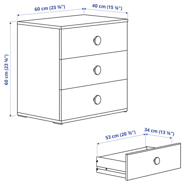 Ikea GODISHUS - Chest of drawers with 3 drawers, white,60x40x60 cm