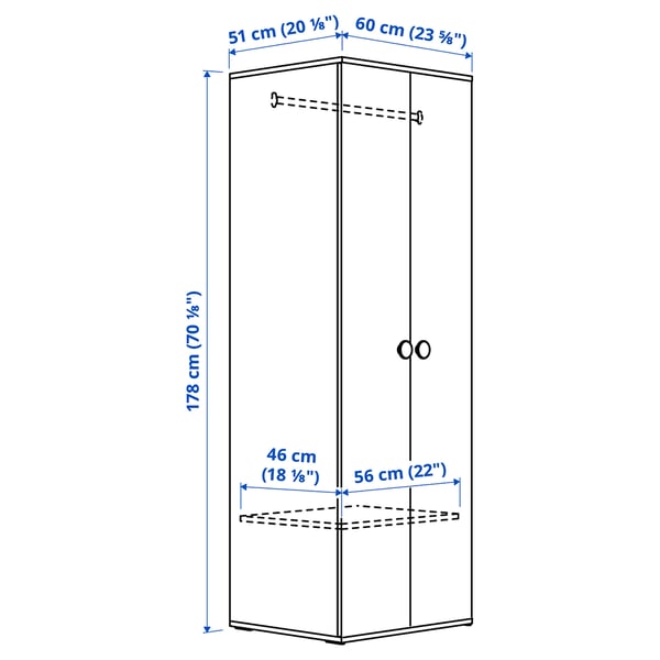 GODISHUS - Wardrobe, white, 60x51x178 cm