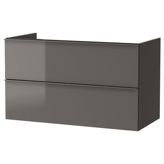 GODMORGON Wash-stand / Sink cabinet with 2 drawers, High gloss grey