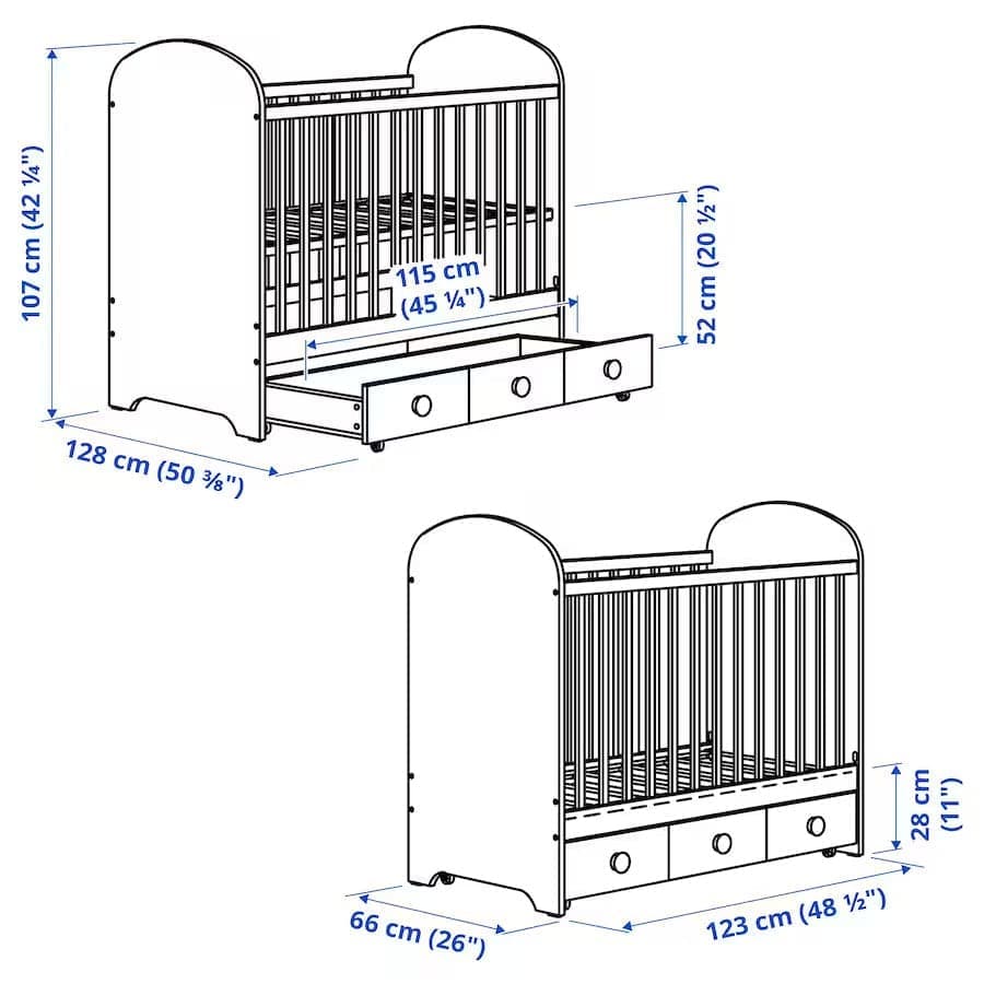 Ikea GONATT - Cot with drawer, white, 60x120 cm