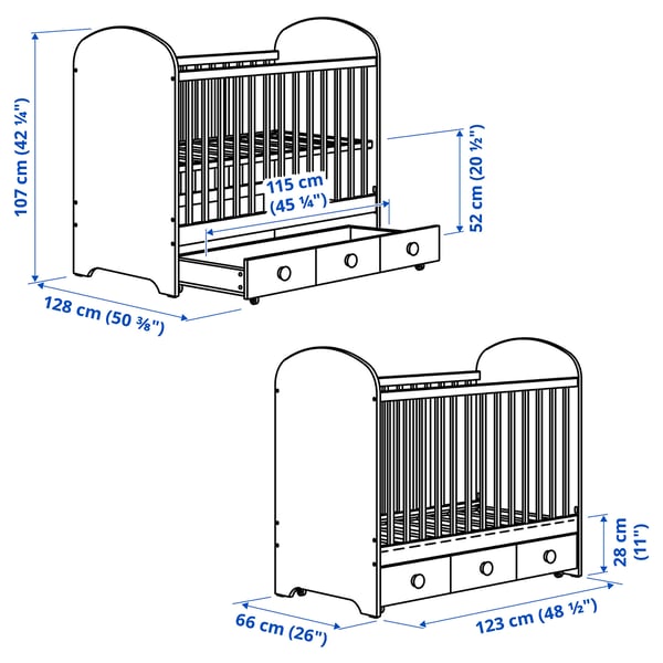 GONATT - Cot with drawer, white, 60x120 cm