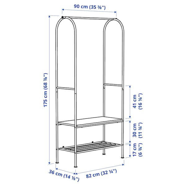 GRÅFJÄLLET - Clothes rack with shoe storage, anthracite, 90x36x175 cm