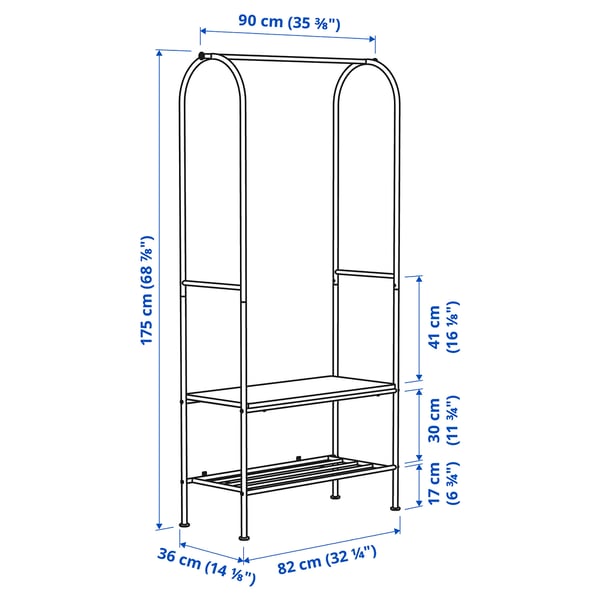 GRÅFJÄLLET - GRÅFJÄLLET Clothes rack with shoe storage, anthracite, 90x36x175 cm