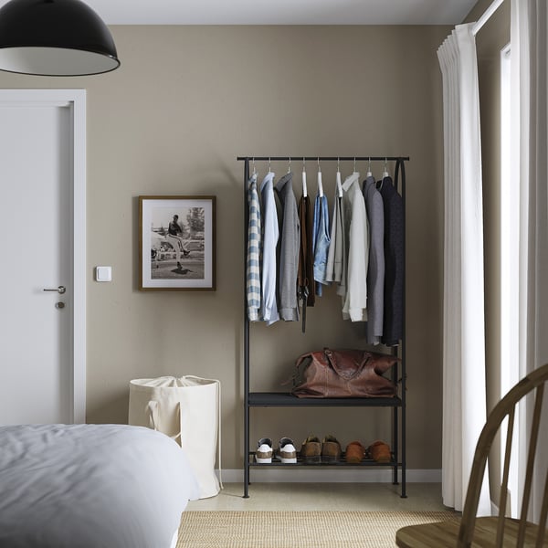 GRÅFJÄLLET - GRÅFJÄLLET Clothes rack with shoe storage, anthracite, 90x36x175 cm