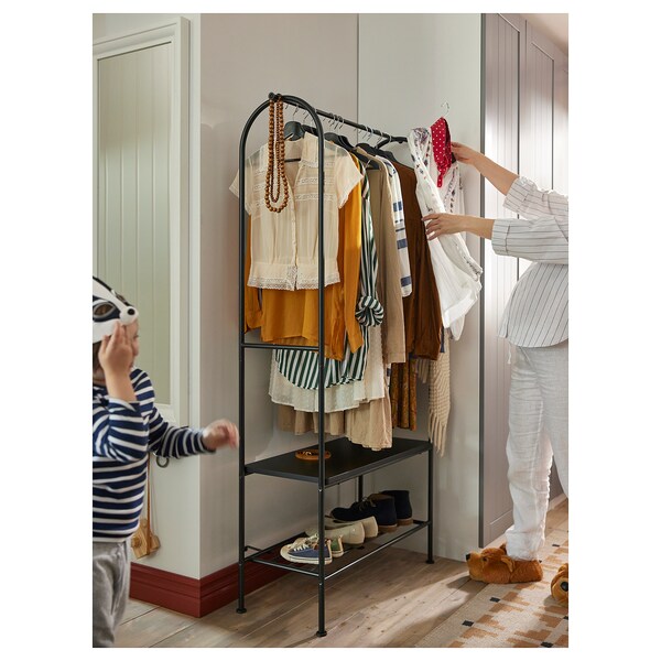 GRÅFJÄLLET - Clothes rack with shoe storage, anthracite, 90x36x175 cm