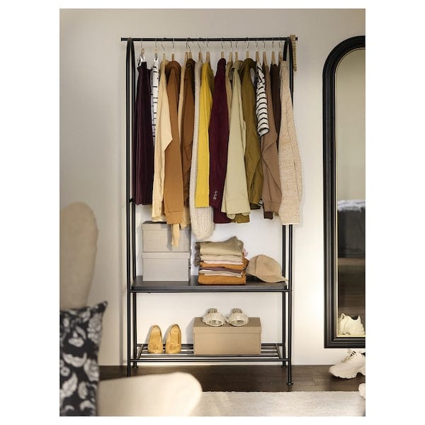 GRÅFJÄLLET - Clothes rack with shoe storage, anthracite, 90x36x175 cm