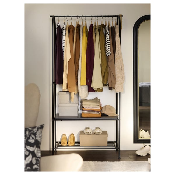 GRÅFJÄLLET clothes rack with shoe storage, anthracite, 90x36x175 cm