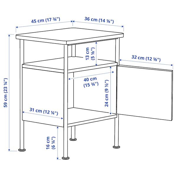 GRÅFJÄLLET - Bedside table, anthracite, 45x36x59 cm