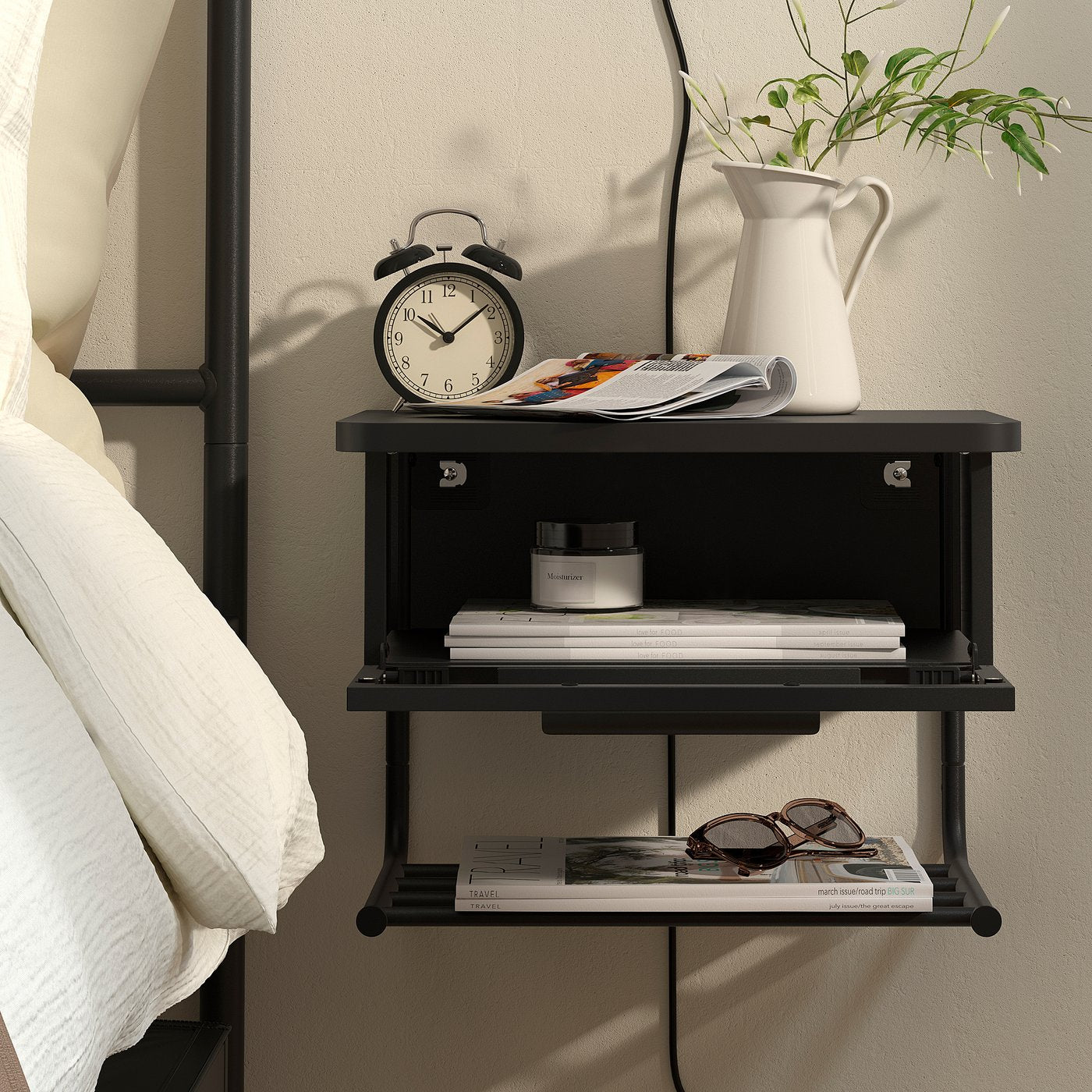 GRÅFJÄLLET wall-mounted bedside table, anthracite, 42x31x29 cm