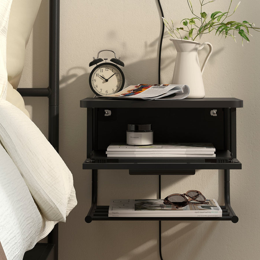 GRÅFJÄLLET wall-mounted bedside table, anthracite, 42x31x29 cm