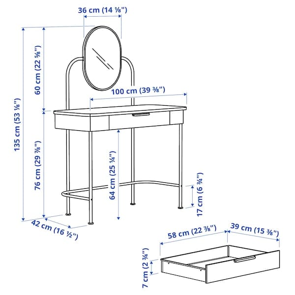 GRÅFJÄLLET - Dressing table, anthracite, 100x42 cm