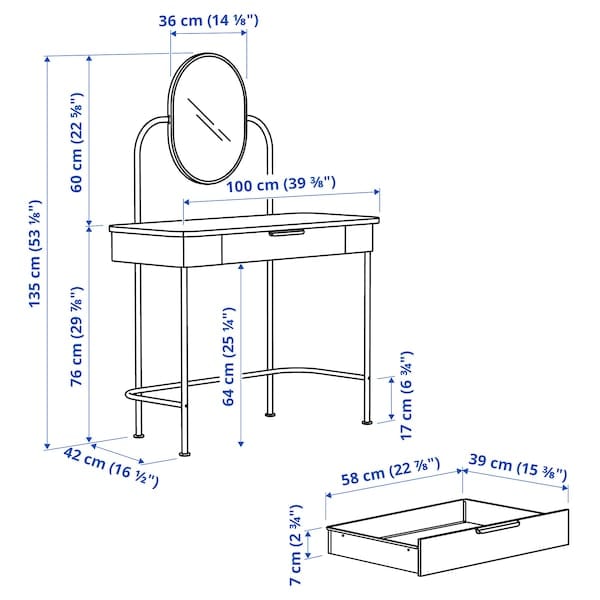 Ikea GRÅFJÄLLET - Dressing table, anthracite, 100x42 cm
