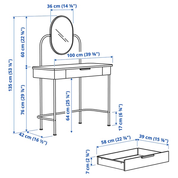 GRÅFJÄLLET dressing table, anthracite, 100x42 cm