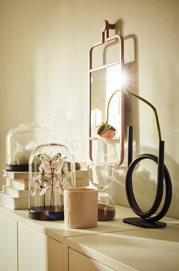 GRANVÅG mirror, wall hanging/pink, 22x48 cm