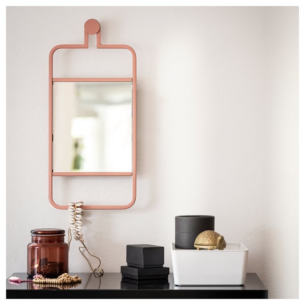 GRANVÅG mirror, wall hanging/pink, 22x48 cm