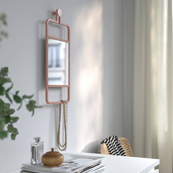 GRANVÅG mirror, wall hanging/pink, 22x48 cm